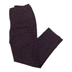 Boden Floral Trousers Straight Leg Ankle Pants Size 8R Black Burgundy Color